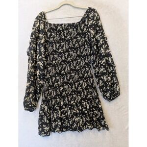 No Brand Smocked Mini Dress Women's Medium Black Floral Ruffle